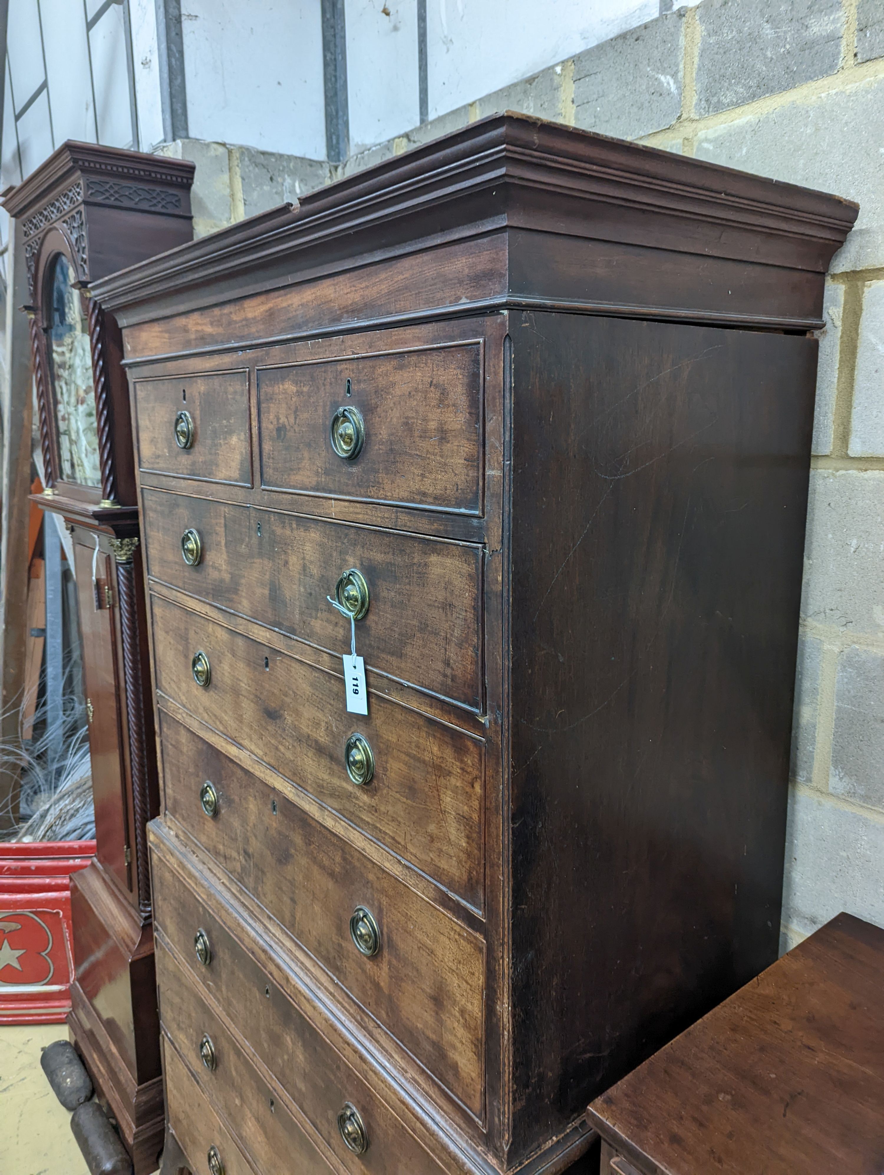 A George III mahogany chest on chest, width 109cm, depth 56cm, height 189cm
